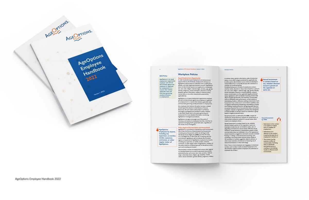 mock up of AgeOptions Employee handbook