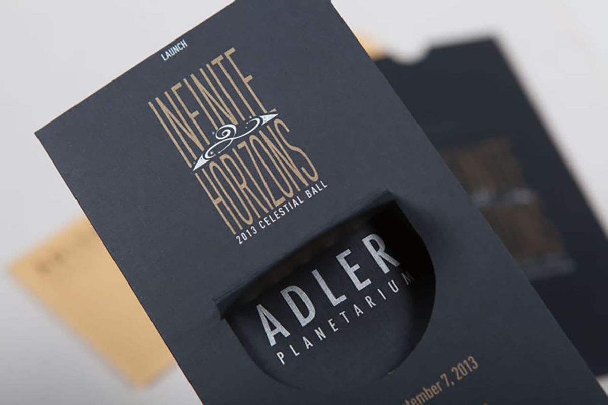 Close up of the packaging for the Adler Planetarium 2013 Celestial Ball Invitation