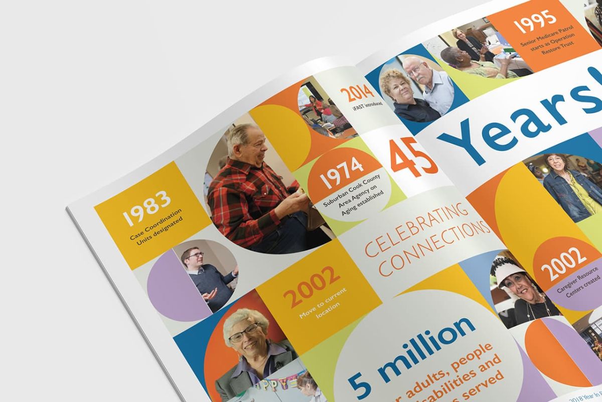 Two iMac mockups showing the AgeOptions website redesign hompage