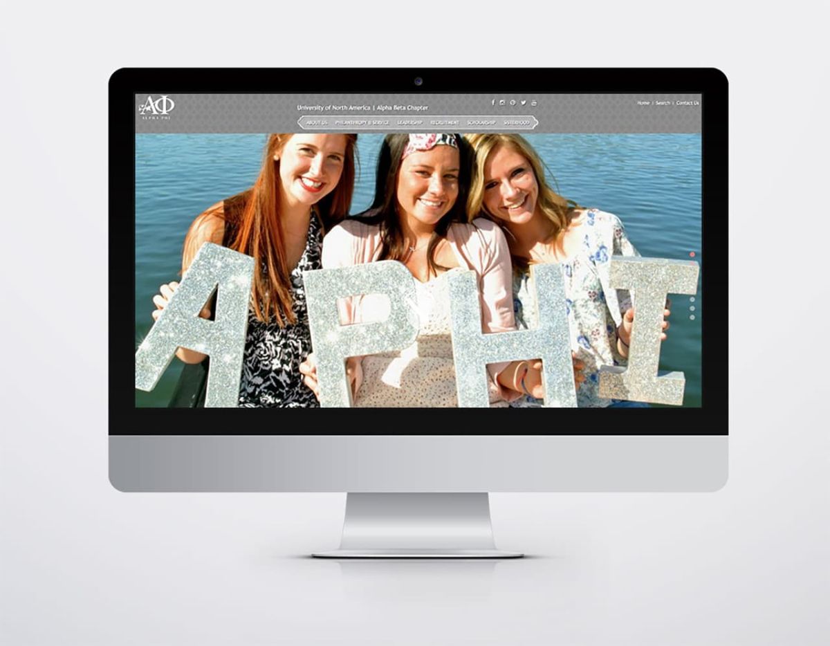 Mock up the website showing sorority members holding up the letters APHI